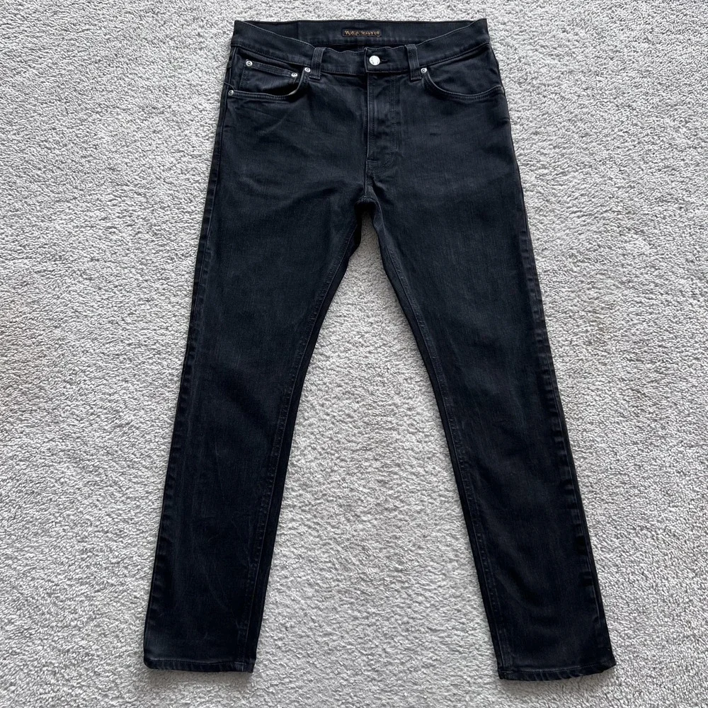Nudie Jeans Lean Dean Jeans Mens 32x27 Black Slim Tapered Stretch Denim